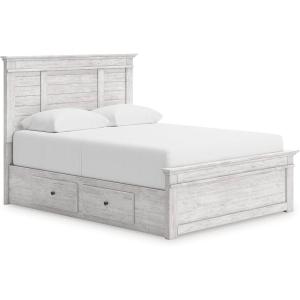 Signature Design by Ashley Fenderport Queen Panel Storage Bed, Bedframe with Headboard and 4 Drawers, Platform Bed with Whitewash Finish, Bedroom Furniture