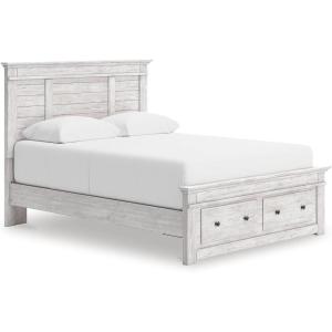 Signature Design by Ashley Fenderport Queen Panel Storage Bedframe with Headboard, Platform Bed with 2 Drawers, Bedroom Furniture for Everyday Use, Whitewash Finish