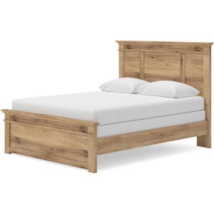 Signature Design by Ashley Fenderport Queen Sized Panel Bed Frame with Headboard, Casual Cottage Style Bedroom Furniture, Natural Brown Finish Bedframe