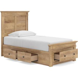 Signature Design by Ashley Fenderport Twin Bedframe with Headboard, Panel Platform Bed with 5 Storage Drawers, Casual Cottage Bedroom Furniture for Kids or Guest Rooms, Natural Brown