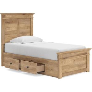 Signature Design by Ashley Fenderport Twin Bedframe with Headboard, Storage Drawers, Cottage Casual Platform Bed for Kids and Teens Bedrooms, Natural Brown