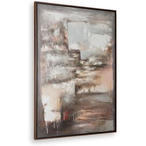 Signature Design by Ashley Floymour Wall Art, Large Gallery Wrapped Canvas with Hand Painted Abstract Design, Four‑Way Hanging Modern Decor for Living Room or Dining Room, Brown Frame