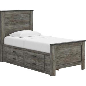 Signature Design by Ashley Frandern Twin Platform Bed with Storage, 2-Drawer Platform Bed, No Box Spring or Foundation Needed, Rustic Warm Gray Oak Look for Small Bedrooms
