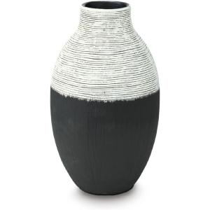 Signature Design by Ashley Girtha Casual Vase with Antiqued Finish, Black & White(Antique White & Black)