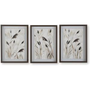 Signature Design by Ashley Honslow Wall Art Set of 3, Botanical Framed Decor with Raised Print Design, Vertical Hanging Accent for Living Room, Bathroom or Bedroom Walls