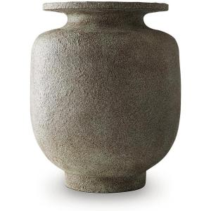 Signature Design by Ashley Jedwick Decorative Vase, Textured Polyresin Stoneware‑Look Centerpiece for Faux Flowers, Rustic Flower Vase for Living Room Decor, Gray and Brown Finish