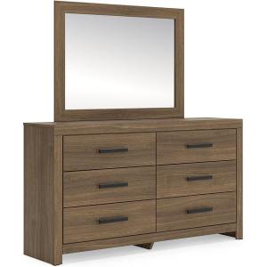 Signature Design by Ashley Jonnifer Dresser with Mirror, Two-Tone Engineered Wood Storage Furniture with 6 Drawers for Bedroom, Rustic Gray and Matte Black(Warm Brown)
