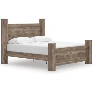 Signature Design by Ashley Keithland King Size Bed Frame with Poster Headboard, Traditional Bedframe in Wood with Hickory Grain Look, Bedroom Furniture, Deep Brown