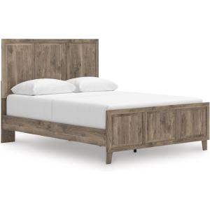 Signature Design by Ashley Keithland Queen Panel Bed Frame with Headboard, Traditional Bedframe with Hickory‑Look Finish, Classic Design for Warm, Inviting Spaces