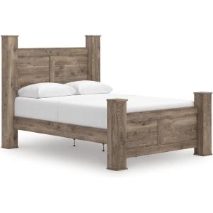 Signature Design by Ashley Keithland Queen Size Bed Frame with Poster Headboard, Traditional Bedframe in Wood with Hickory Grain Look, Bedroom Furniture, Deep Brown