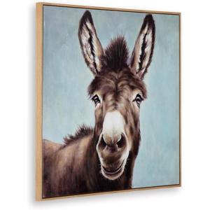 Signature Design by Ashley Landerton Farmhouse Hand Painted Donkey Wall Art, 32 × 32 Inches, Dark Brown & Blue