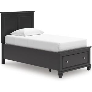 Signature Design by Ashley Lanolee Twin Panel Storage Bed Frame, Deep Footboard Drawer, Platform Bed, Hardwood Solids, Birch Veneer, MDF, Casual Bedroom Furniture, Black