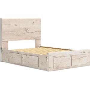 Signature Design by Ashley Lawroy King Platform Bed Frame with Four Storage Drawers, Panel Headboard and Footboard, Reclaimed Oak Look, Farmhouse Bedroom Furniture, Rustic White(Full)