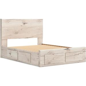 Signature Design by Ashley Lawroy King Platform Bed Frame with Four Storage Drawers, Panel Headboard and Footboard, Reclaimed Oak Look, Farmhouse Bedroom Furniture, Rustic White(Queen)