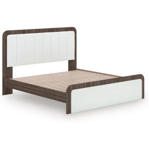 Signature Design by Ashley Mazilar Upholstered King Bedframe, Two‑Tone Platform Bed with LED Headboard Lighting, Faux Leather and Decorative Laminate, No Box Spring Needed