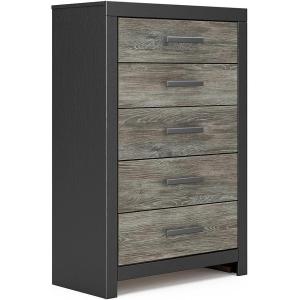 Signature Design by Ashley Ryderton Rustic 5-Drawer Chest with Safety Stop, Black & Gray(Black & Gray)