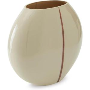 Signature Design by Ashley Sheabourne Contemporary Indoor 13″ Hand Painted Enameled Glass Tabletop Vase with Wide Mouth, Beige & Dark Brown(10.25″ W x 5.25″ D x 9″ H)