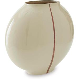 Signature Design by Ashley Sheabourne Contemporary Indoor 13″ Hand Painted Enameled Glass Tabletop Vase with Wide Mouth, Beige & Dark Brown(13″ W x 7.75″ D x 12″ H)