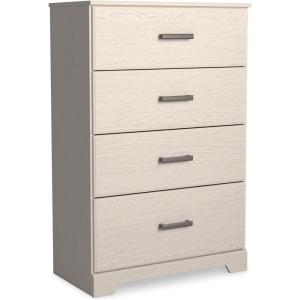 Signature Design by Ashley Stelsie Tall Dresser, White Chest with Four Smooth‑Gliding Drawers, Storage Furniture for Bedroom or Closet, 30.24″ W x 46.34″ H