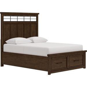 Signature Design by Ashley Taffenbrook King Platform Bed Frame with Headboard, 2 Drawer Storage, Hardwood Solids, Mango Veneer, MDF, Rich Brown Finish, Casual Bedroom(Medium Brown)