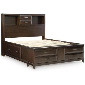 Signature Design by Ashley Taffenbrook King Platform Bed Frame with Headboard, 2 Drawer Storage, Hardwood Solids, Mango Veneer, MDF, Rich Brown Finish, Casual Bedroom(Dark Brown)
