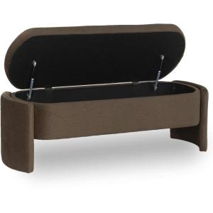 Signature Design by Ashley Vavuniya Upholstered Storage Bench with Hinged Seat and Hidden Compartment for Entryway or Bedroom Seating, Capsule Shape in Heathered Brown