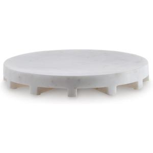 Signature Design by Ashley Wainmoore Casual Round Food-Safe Marble Tray, White