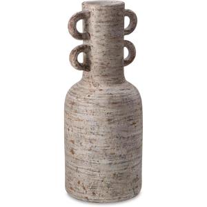 Signature Design by Ashley Wellbridge Traditional Indoor Abstract Terra Cotta Tabletop Vase with Handle, White & Light Brown