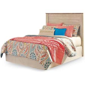 Signature Design by Ashley Willowton King Bedframe with Headboard, Sleigh Bed with Whitewash Finish, Wood and Decorative Laminate, Coastal and Cottage Chic Bedroom Furniture(Full)