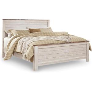 Signature Design by Ashley Willowton King Bedframe with Headboard, Sleigh Bed with Whitewash Finish, Wood and Decorative Laminate, Coastal and Cottage Chic Bedroom Furniture(California King)