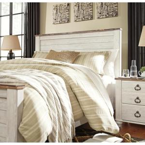 Signature Design by Ashley Willowton King Bedframe with Headboard, Sleigh Bed with Whitewash Finish, Wood and Decorative Laminate, Coastal and Cottage Chic Bedroom Furniture(Queen)