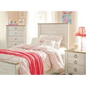 Signature Design by Ashley Willowton King Bedframe with Headboard, Sleigh Bed with Whitewash Finish, Wood and Decorative Laminate, Coastal and Cottage Chic Bedroom Furniture(Twin)