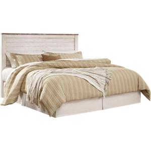 Signature Design by Ashley Willowton King Bedframe with Headboard, Sleigh Bed with Whitewash Finish, Wood and Decorative Laminate, Coastal and Cottage Chic Bedroom Furniture(King/Cal King)
