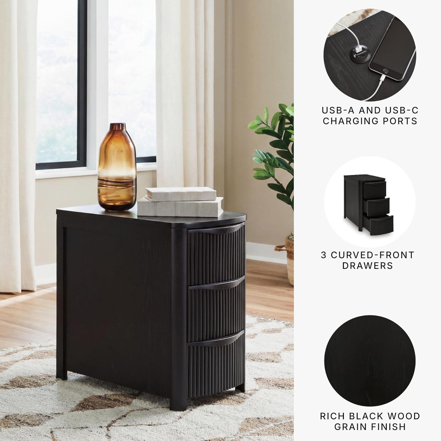 imageSignature Design by Ashley Camdill Chairside Contemporary End Table with USB Port and Charging Station BlackBlack