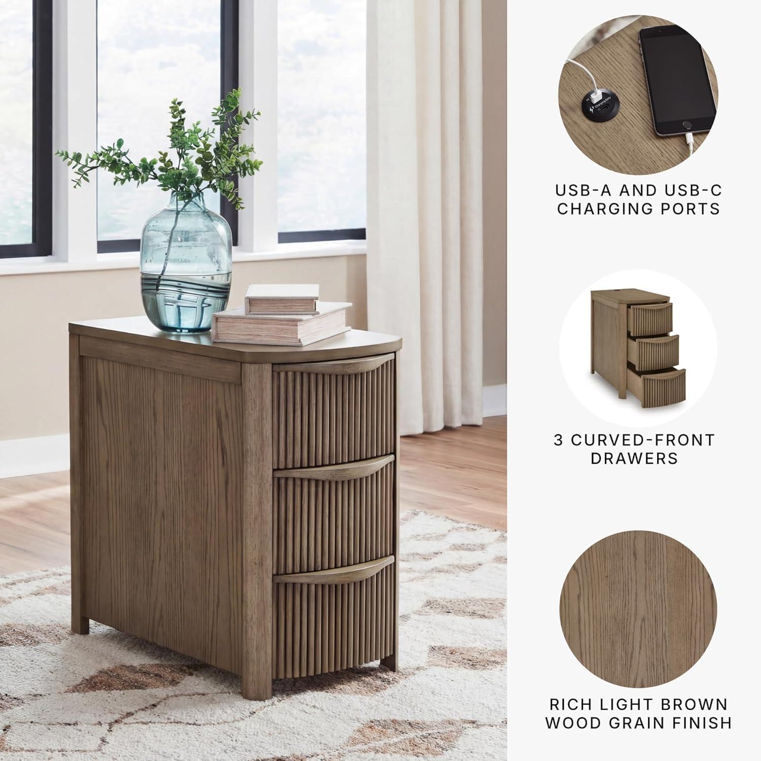 imageSignature Design by Ashley Camdill Chairside Contemporary End Table with USB Port and Charging Station BlackLight Brown
