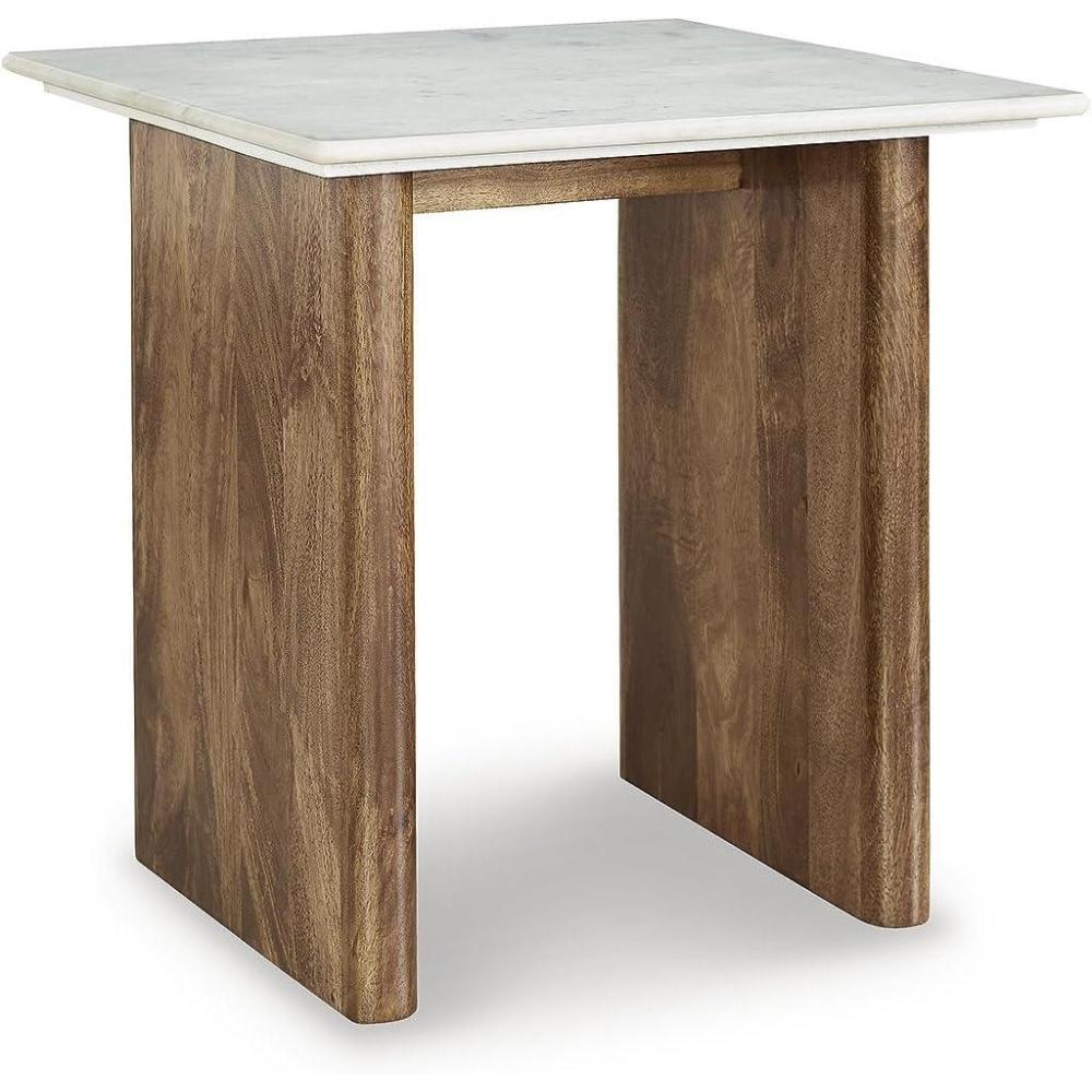 imageSignature Design by Ashley Isanti Modern End Table with Marble Top White amp Light Brown