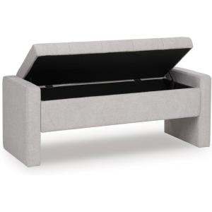 Signature Design by Ashley Akselman Contemporary Upholstered Channel Tufted Storage Bench, Light Gray