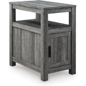 Signature Design by Ashley Fendenmore Farmhouse Chairside End Table with Storage and USB Ports, Dark Brown(Grey)