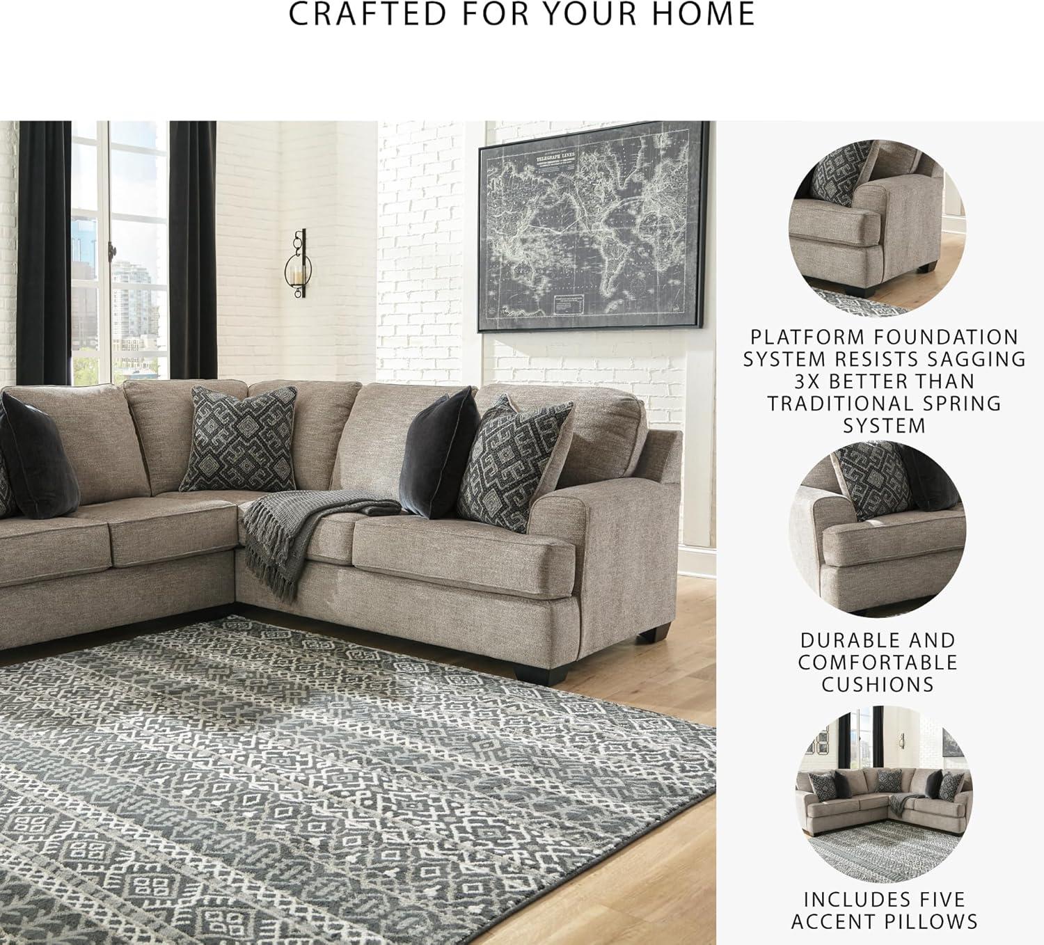 imageSignature Design by Ashley Bovarian Casual LShaped Anti Sag 2Piece Sectional with Loose Seat Cushions and 5 Accent Pillows Gray2 Piece Sectional