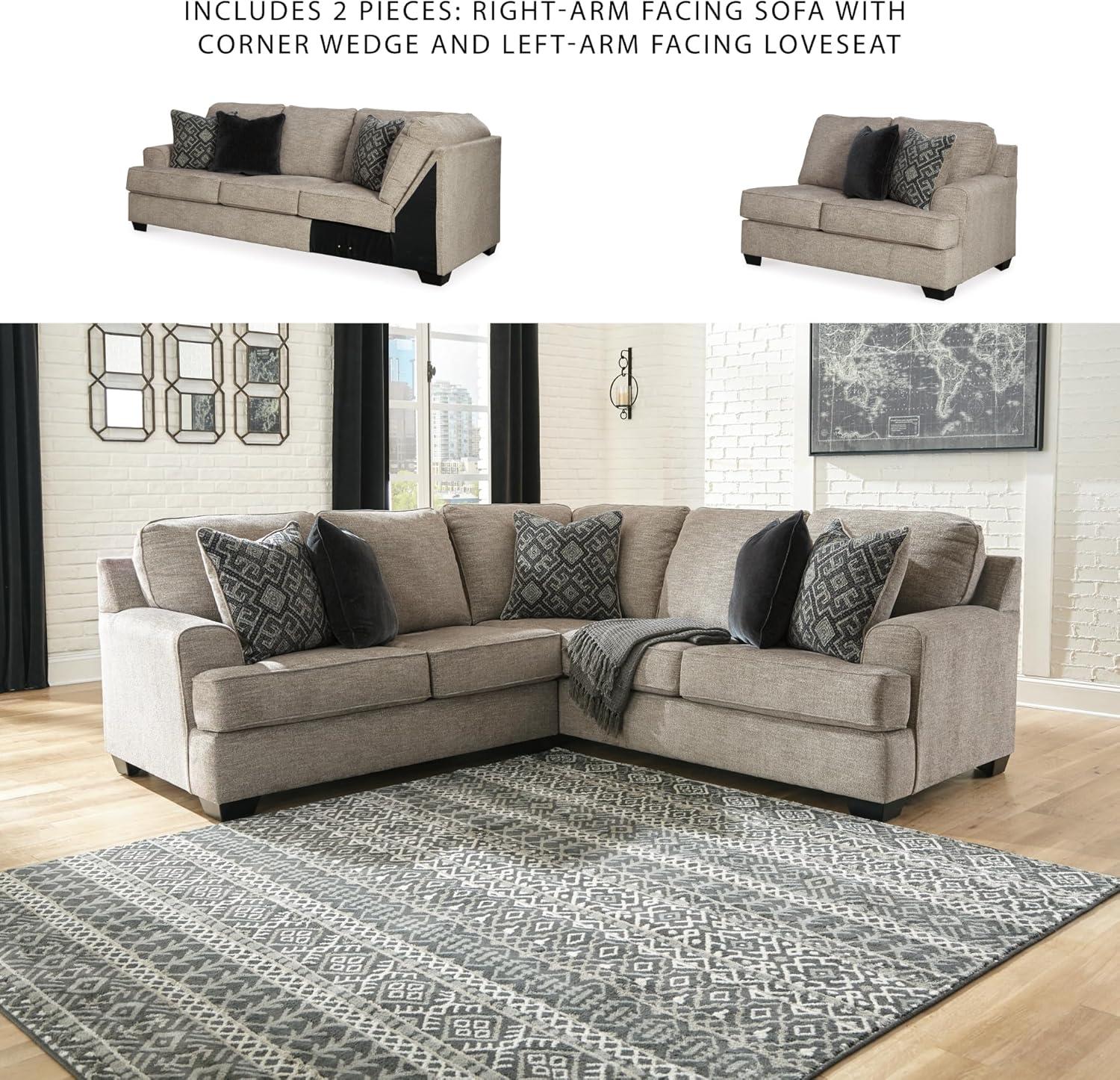 imageSignature Design by Ashley Bovarian Casual LShaped Anti Sag 2Piece Sectional with Loose Seat Cushions and 5 Accent Pillows Gray2 Piece Sectional