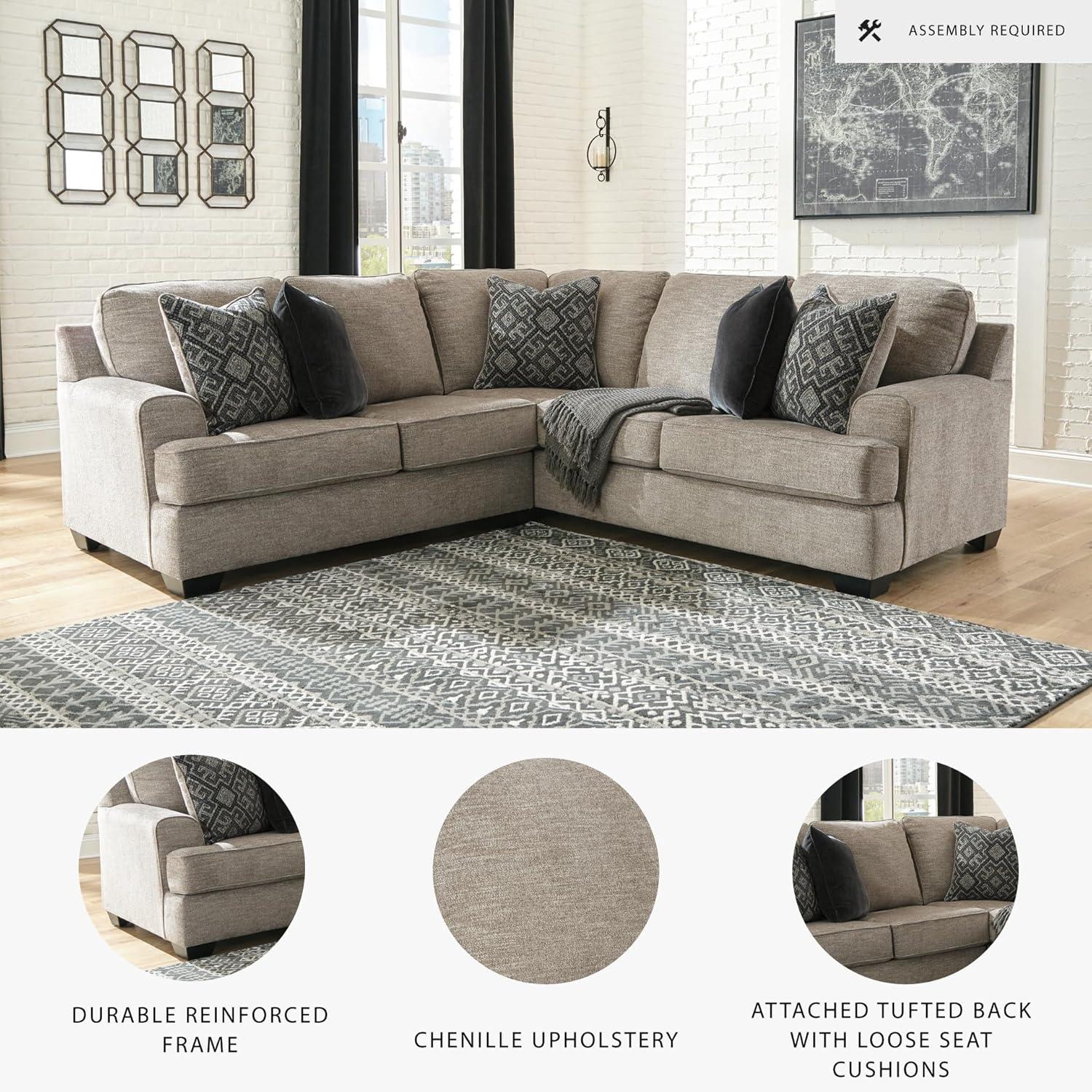 imageSignature Design by Ashley Bovarian Casual LShaped Anti Sag 2Piece Sectional with Loose Seat Cushions and 5 Accent Pillows Gray2Piece Sectional