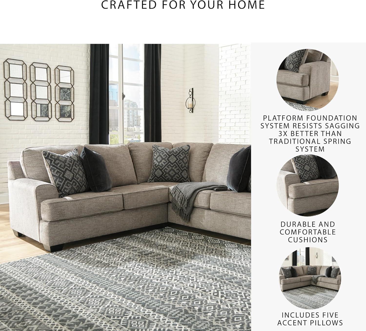 imageSignature Design by Ashley Bovarian Casual LShaped Anti Sag 2Piece Sectional with Loose Seat Cushions and 5 Accent Pillows Gray2Piece Sectional