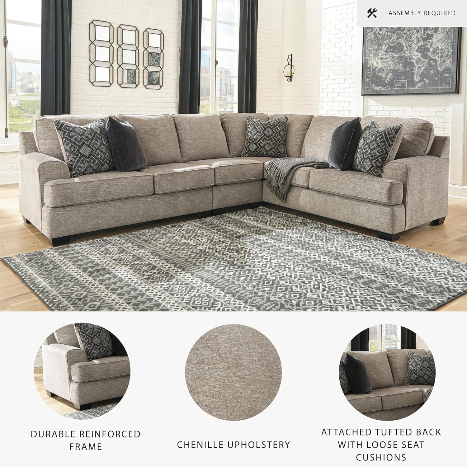 imageSignature Design by Ashley Bovarian Casual LShaped Anti Sag 2Piece Sectional with Loose Seat Cushions and 5 Accent Pillows Gray3 Piece Sectional