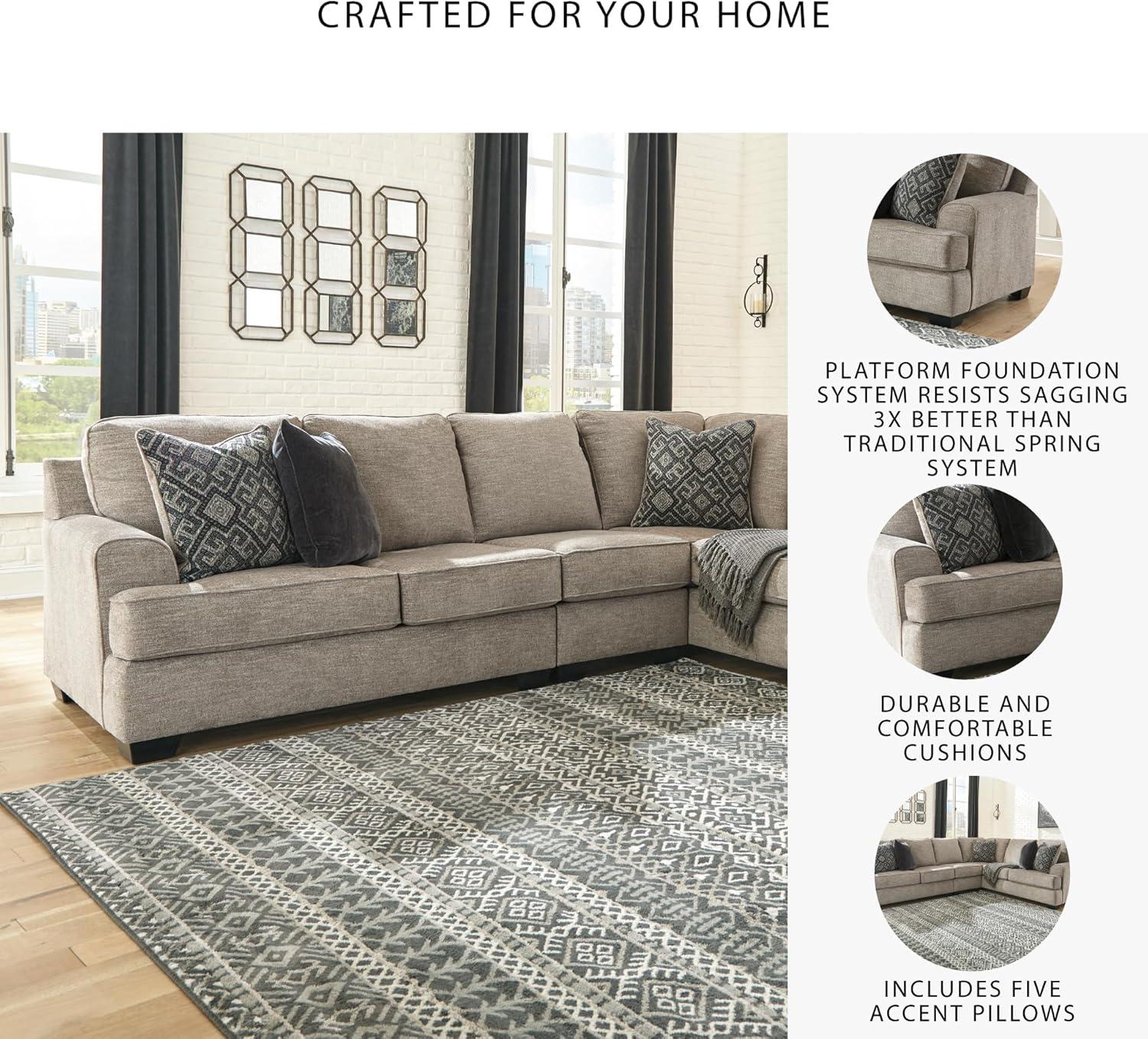 imageSignature Design by Ashley Bovarian Casual LShaped Anti Sag 2Piece Sectional with Loose Seat Cushions and 5 Accent Pillows Gray3 Piece Sectional