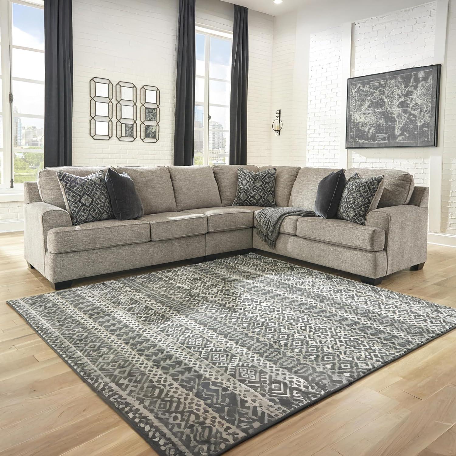 imageSignature Design by Ashley Bovarian Casual LShaped Anti Sag 2Piece Sectional with Loose Seat Cushions and 5 Accent Pillows Gray3 Piece Sectional