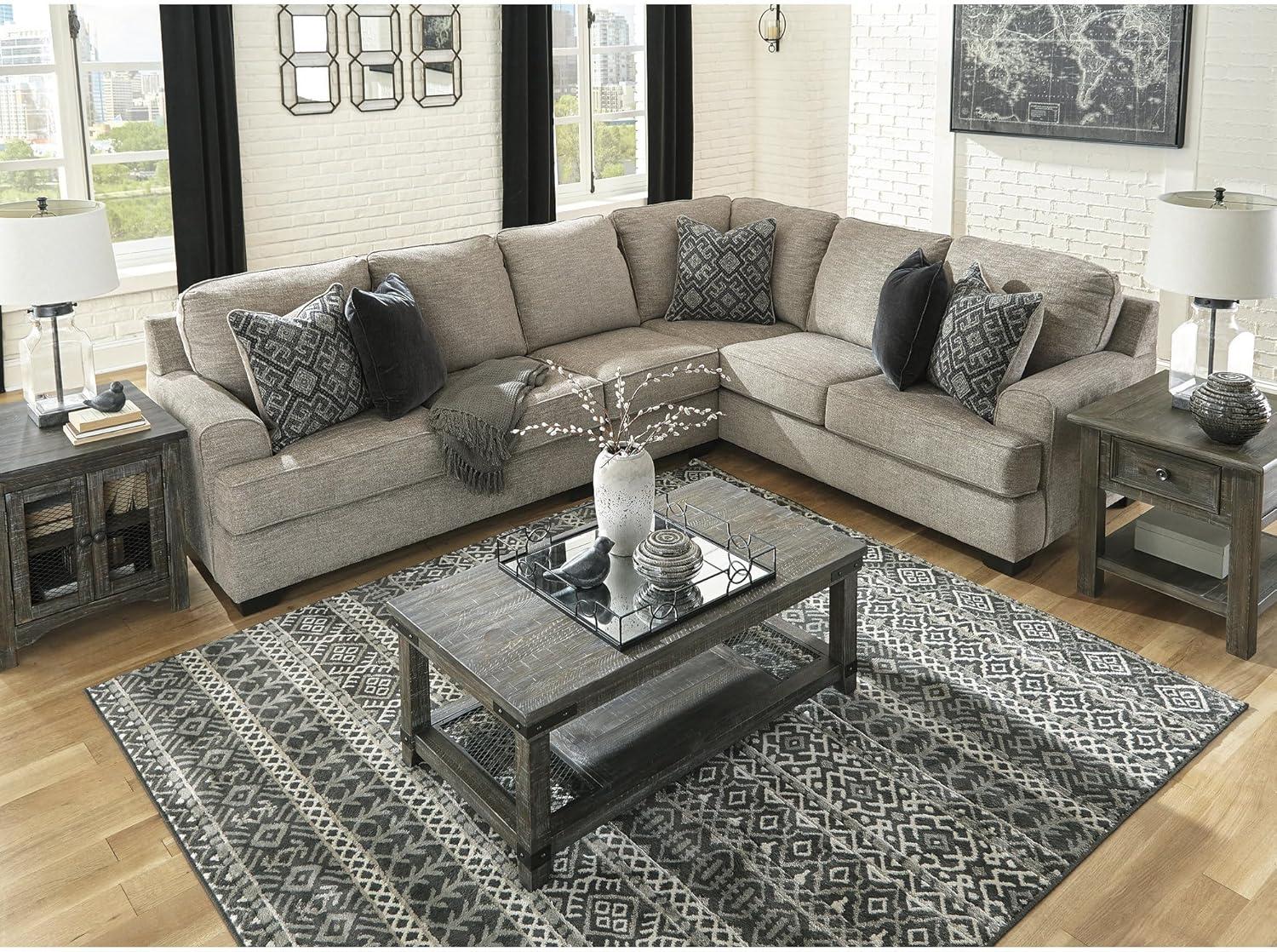 imageSignature Design by Ashley Bovarian Casual LShaped Anti Sag 2Piece Sectional with Loose Seat Cushions and 5 Accent Pillows Gray3 Piece Sectional