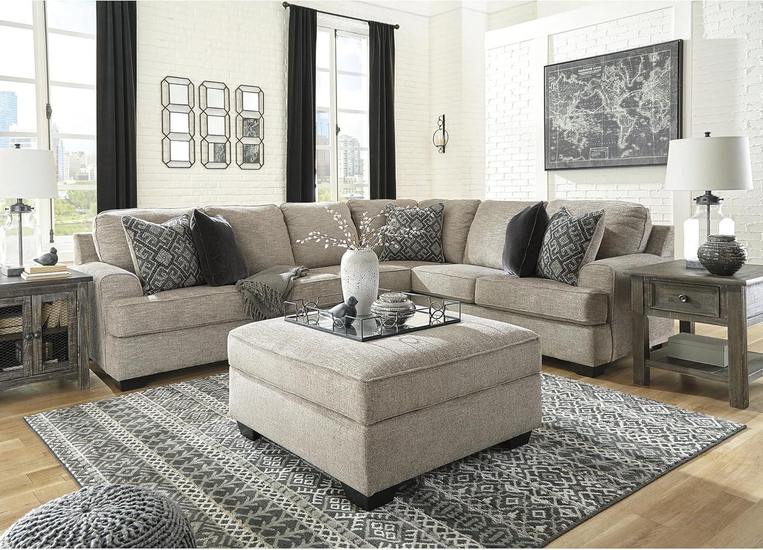 imageSignature Design by Ashley Bovarian Casual LShaped Anti Sag 2Piece Sectional with Loose Seat Cushions and 5 Accent Pillows Gray3 Piece Sectional