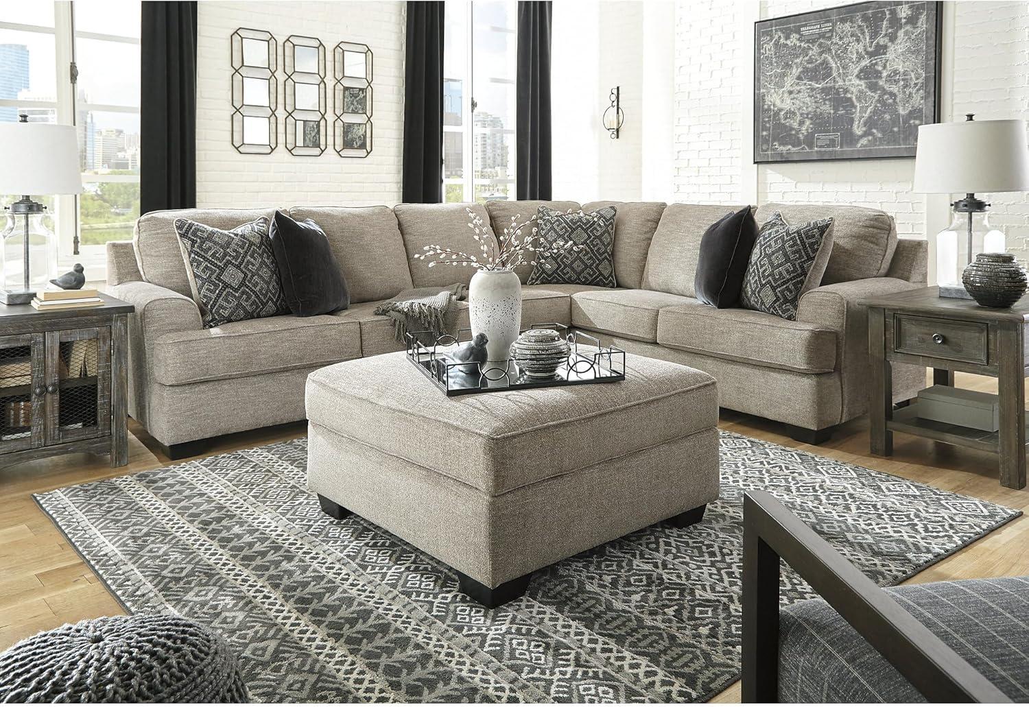 imageSignature Design by Ashley Bovarian Casual LShaped Anti Sag 2Piece Sectional with Loose Seat Cushions and 5 Accent Pillows Gray3 Piece Sectional