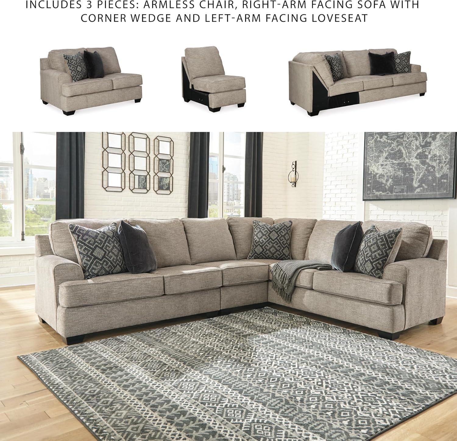 imageSignature Design by Ashley Bovarian Casual LShaped Anti Sag 2Piece Sectional with Loose Seat Cushions and 5 Accent Pillows Gray3 Piece Sectional
