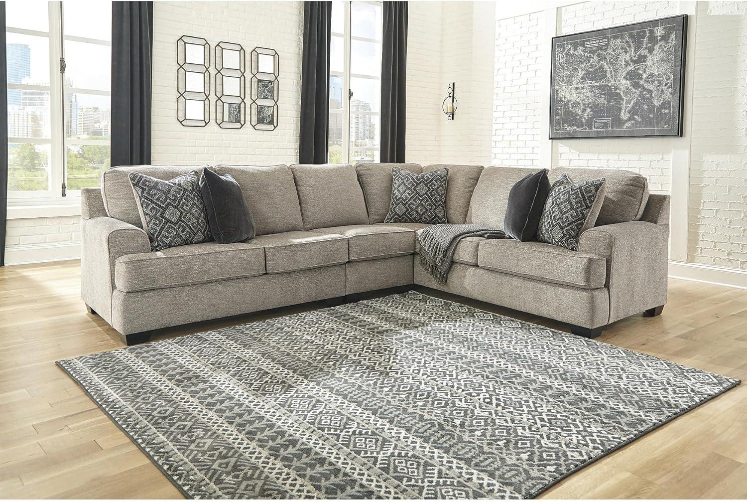 imageSignature Design by Ashley Bovarian Casual LShaped Anti Sag 2Piece Sectional with Loose Seat Cushions and 5 Accent Pillows Gray3 Piece Sectional